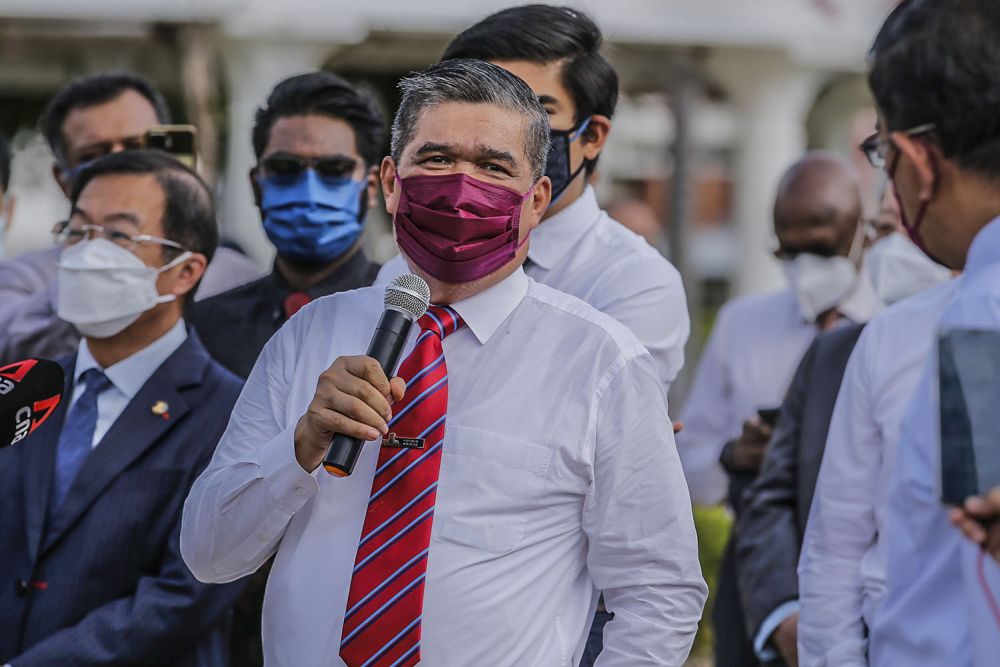 Kota Raja MP Mohamad Sabu addresses members of the media at the Merdeka Square in Kuala Lumpur August 2, 2021. u00e2u20acu201d Picture by Hari Anggara