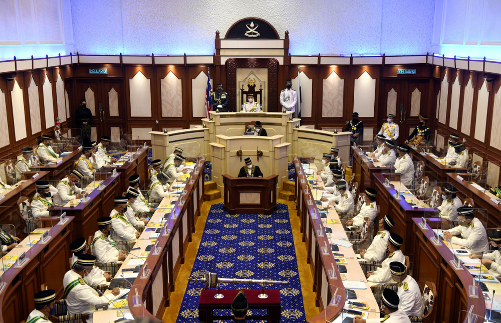 The Regent of Pahang Tengku Hassanal Ibrahim Alam Shah Al-Sultan Abdullah Riu00e2u20acu2122ayatuddin Al-Mustafa Billah Shah at the opening ceremony of the Fourth Term of the Pahang State Assembly at Wisma Sri Pahang, August 23, 2021. u00e2u20acu201d Bernama pic 