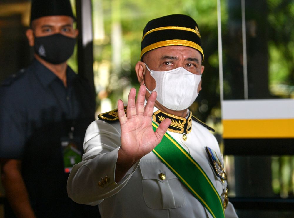 Perak Mentri Besar Datuk Saarani Mohamad arrives for the opening ceremony of the first session of the fourth year of the 14th state legislative assembly at the Perak Darul Ridzuan Building in Ipoh August 25, 2021. u00e2u20acu201d Bernama pic