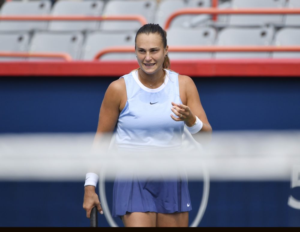 Aryna Sabalenka of Belarus reacts after a point against Rebecca Marino of Canada during third round play at Stade IGA, Montreal August 11, 2021. u00e2u20acu201d Reuters picnn