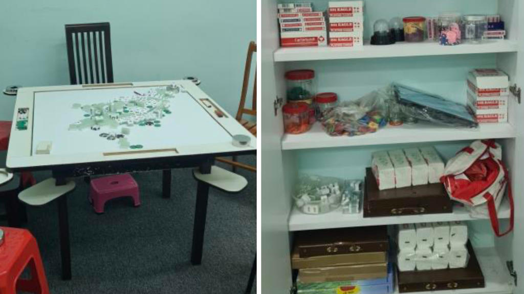 A mahjong set and decks of cards were among some items seized by the police as case exhibits. u00e2u20acu2022 Picture courtesy of Singapore Police Force