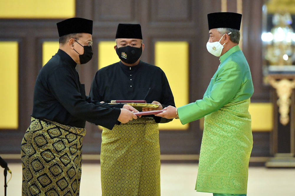 Federal Territories Ministry Datuk Seri Shahidan Kassim receives his appointment letter from the Yang di-Pertuan Agong at Istana Negara, August 30, 2021. u00e2u20acu201d Bernama pic 