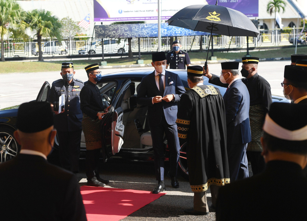 The Regent of Pahang arrives to officiate the Conference of Speakers of the Parliament and State Legislative Assemblies 2021 at Wisma Sri Pahang, August 9, 2021. u00e2u20acu2022 Bernama pic 