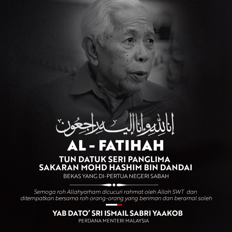Tun Sakaran Dandai died at Gleaneagles Hospital in Kota Kinabalu at 5.30am due to Covid-19. u00e2u20acu201d Picture via Facebook