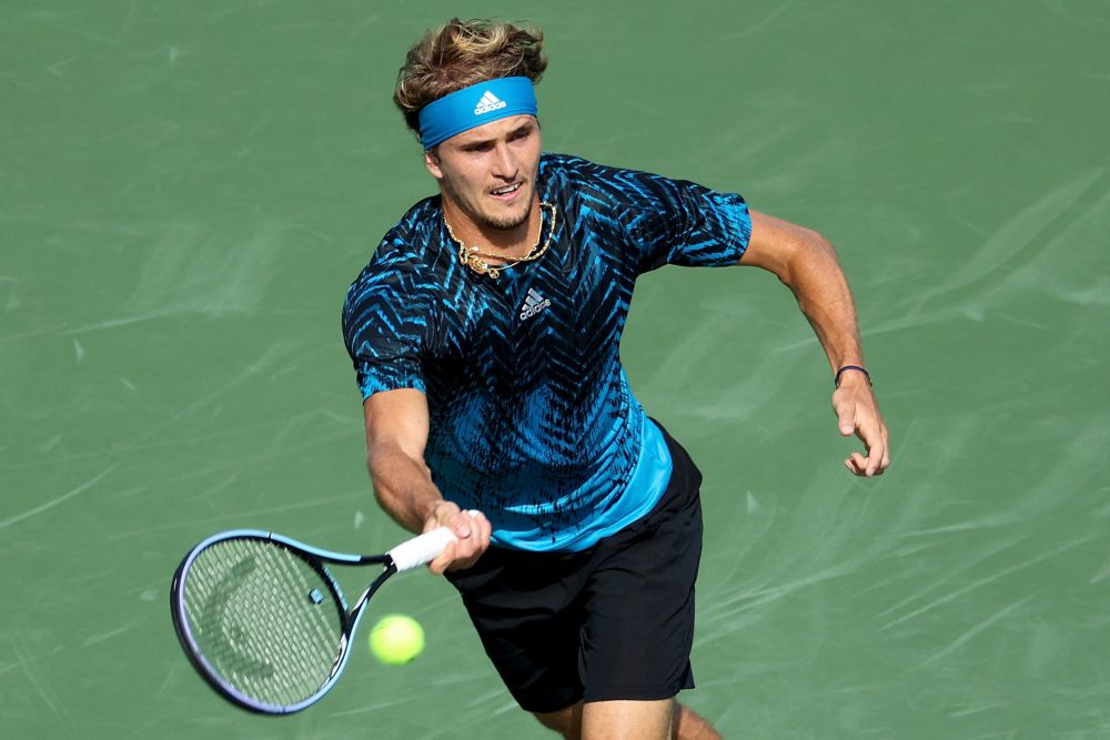 Alexander Zverev of Germany plays a forehand during his match against Lloyd Harris of South Africa during the Western & Southern Open at the Lindner Family Tennis Centre, Ohio August 18, 2021. u00e2u20acu201d AFP pic
