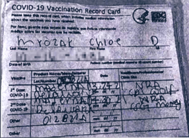 A woman from Illinois, US was arrested for using a fake vaccination card. u00e2u20acu201d Picture from Twitter/ @MarParNews