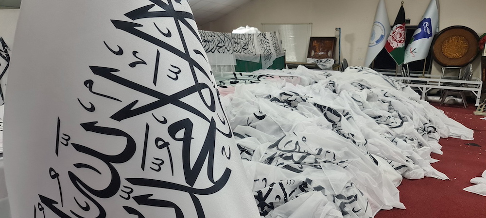 Taliban flags are seen at an unidentified location, in this handout photo uploaded to social media on September 1, 2021. u00e2u20acu201d  Social media handout via Reuters