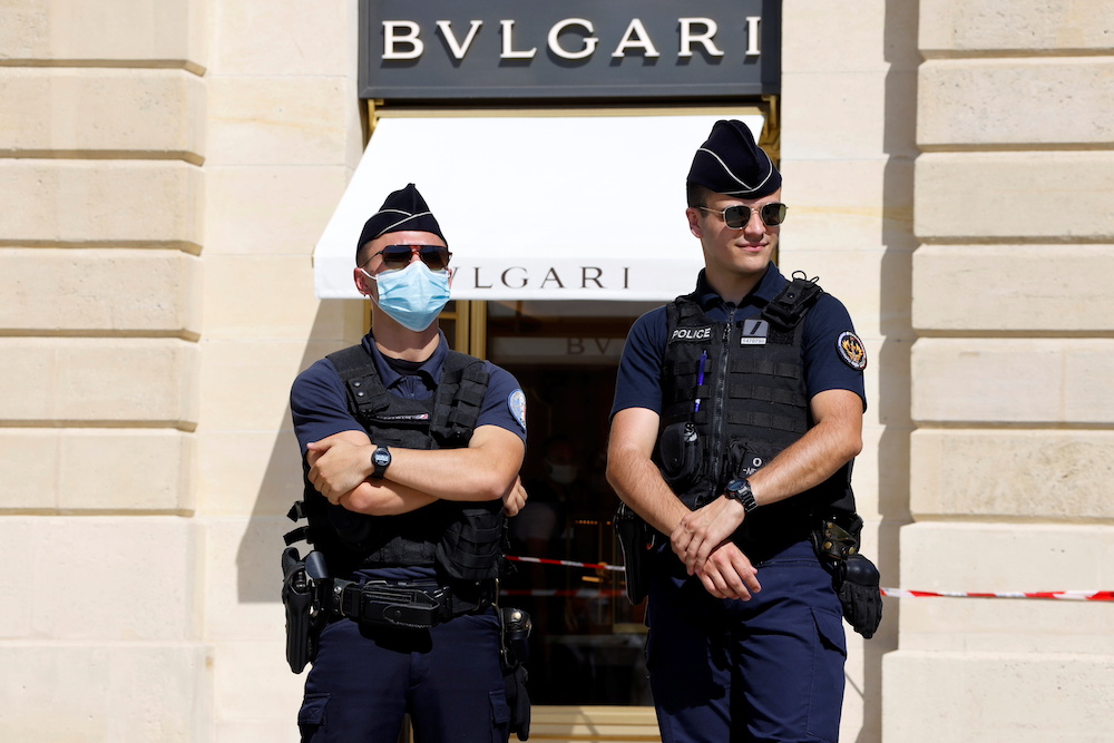 French police stand in front of the Bulgari jewellery store following a robbery at Place Vendome in Paris, France September 7, 2021. u00e2u20acu201d Reuters pic