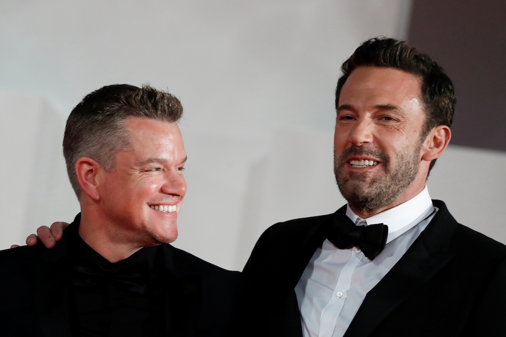 Matt Damon and Ben Affleck pose at the premiere screening of the film u00e2u20acu02dcThe Last Duelu00e2u20acu2122 in Venice September 10, 2021. u00e2u20acu201d Reuters pic 
