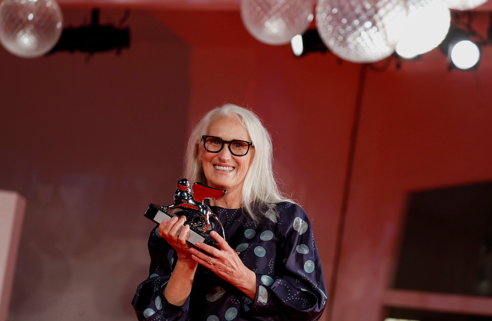Jane Campion poses with her Silver Lion Award for Best Director, Venice September 11, 2021. u00e2u20acu201d Reuters pic