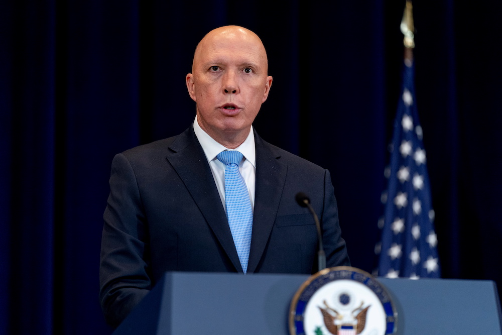 Australian Minister of Defence Peter Dutton speaks during a news conference in Washington September 16, 2021. u00e2u20acu201d Andrew Harnik/Pool via Reuters