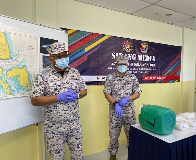 Johor Malaysian Maritime Enforcement Agency (MMEA) deputy director (operations) Maritime Captain Simon Templer Lo Ak Tusa said the illicit drugs were believed to be destined for a neighbouring country, September 17, 2021 u00e2u20acu201d Picture courtesy of Johor MMEA