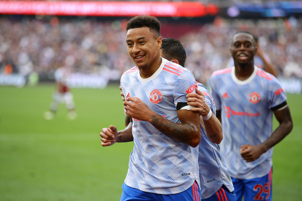  Manchester United's Jesse Lingard celebrates scoring their second goal against West Ham in London September 19, 2021. u00e2u20acu201d Reuters pic