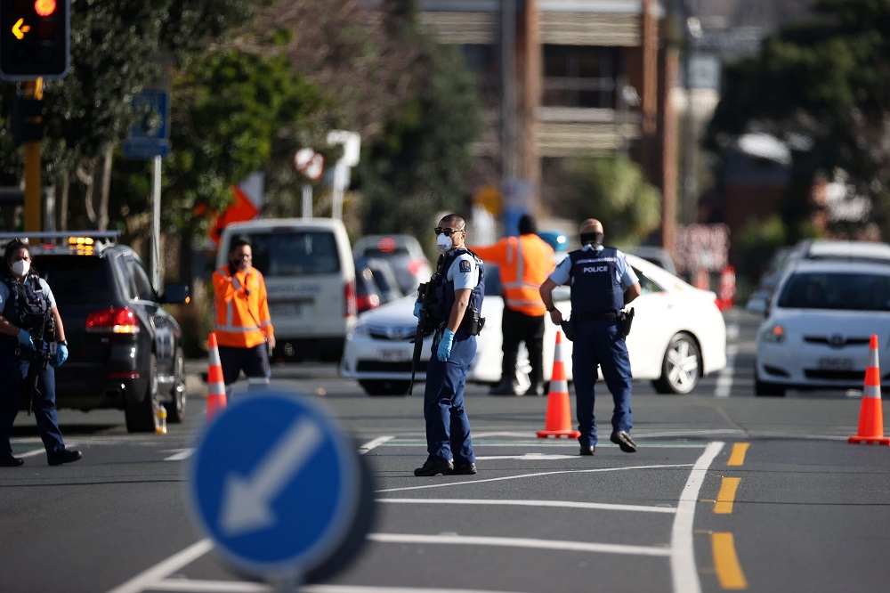 Police respond to the scene of an attack carried out by a man shot dead by police after he injured multiple people at a shopping mall in Auckland September 3, 2021. u00e2u20acu201d Picture by Stuff Limited/Ricky Wilson via Reuters