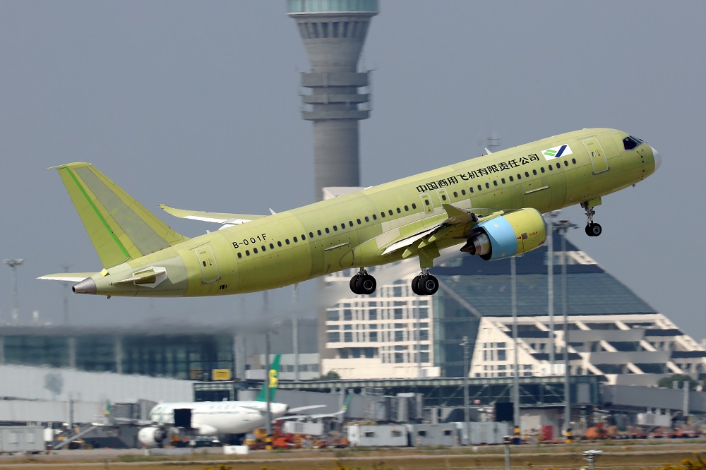 The fifth prototype of Chinau00e2u20acu2122s home-built C919 passenger plane takes off for its first test flight from Shanghai Pudong International Airport in Shanghai October 24, 2019. u00e2u20acu201d Picture courtesy of China Out via Reuters