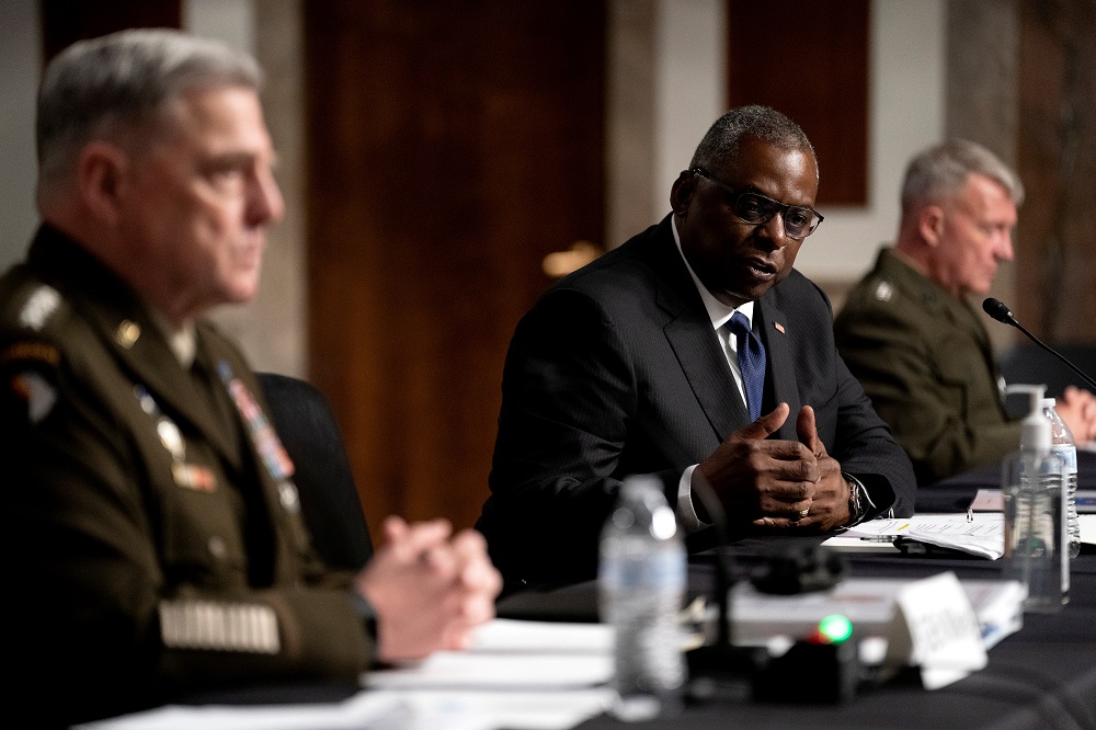 US Defence Secretary Lloyd Austin speaks during a Senate Armed Services Committee hearing in Washington September 28, 2021. u00e2u20acu201d Picture by Stefani Reynolds/Pool via Reuters