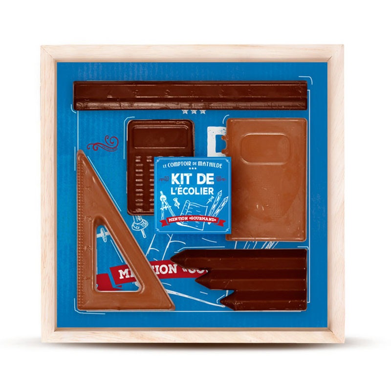 Kit de lu00e2u20acu2122Ecolier u00e2u20acu201d A dark and milk chocolate back-to-school set by Le Comptoir de Mathilde. u00e2u20acu201d Picture courtesy of Le comptoir de Mathilde