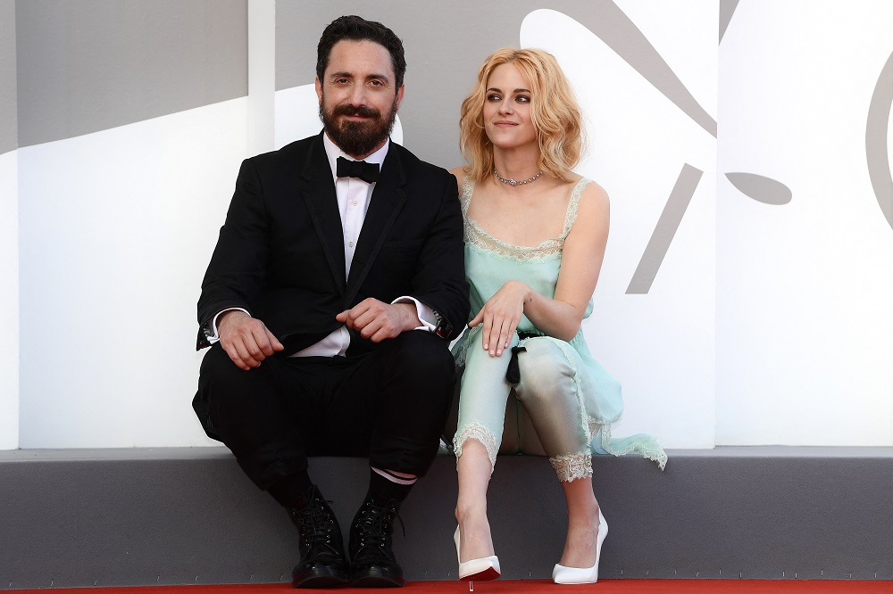 Chilean director Pablo Larrain and US actress Kristen Stewart pose as they arrive for the screening of the film u00e2u20acu02dcSpenceru00e2u20acu2122 presented in competition during the 78th Venice Film Festival at Venice Lido September 3, 2021. u00e2u20acu201d AFP pic