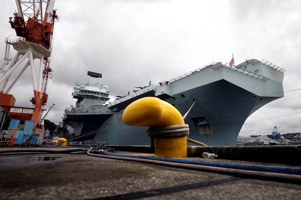 A view of the British Royal Navy's HMS Queen Elizabeth aircraft carrier at the U.S. naval base in Yokosuka, Kanagawa Prefecture, Japan September 6, 2021. u00e2u20acu201d Pool via Reuters pic