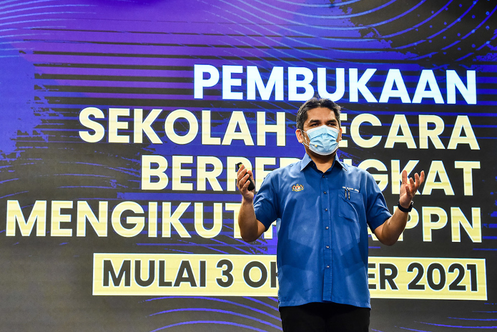 Education Minister Datuk Mohd Radzi Md Jidin speaks during a press conference at its ministry in Putrajaya September 12, 2021. u00e2u20acu201d Picture courtesy of the Ministry of Education 