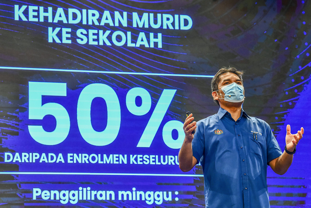 Education Minister Datuk Mohd Radzi Md Jidin speaks during a press conference at its ministry in Putrajaya September 12, 2021. u00e2u20acu201d Picture courtesy of the Ministry of Education 