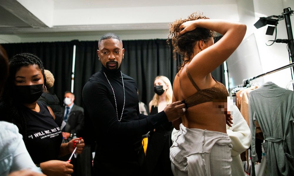 Designer LaQuan Smith works with a model before the presentation of his Spring 2022 Ready-To-Wear collection during New York Fashion Week. u00e2u20acu201d AFP pic