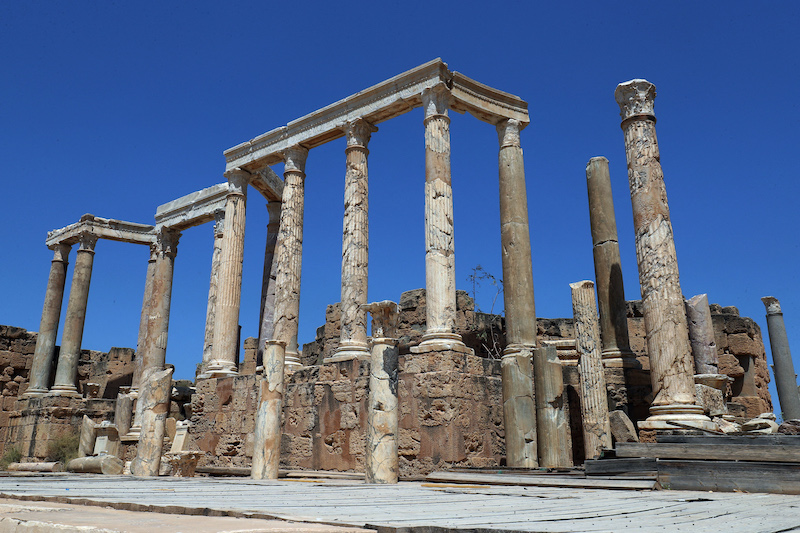 A picture shows a view of fine marble columns lining the theatre stage of the ancient Roman city of Leptis Magna, near the coastal Libyan city of Al-Khums d August 24, 2021. u00e2u20acu201d AFP pic 