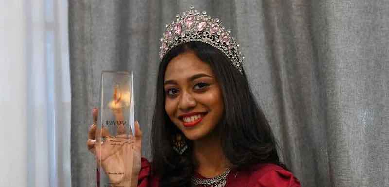 INTI College Penang student Dheper Reshaa Teh shows off her Miss Teen International Malaysia 2018/2019 in Bukit Mertajam September 26, 2021. u00e2u20acu201d Bernama pic