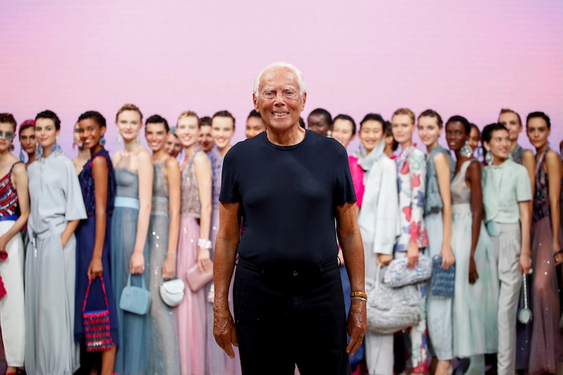 Designer Giorgio Armani appears with models at the end of the Giorgio Armani Spring/Summer 2022 collection during Milan Fashion Week in Milan, Italy September 25, 2021. u00e2u20acu201d Reuters pic