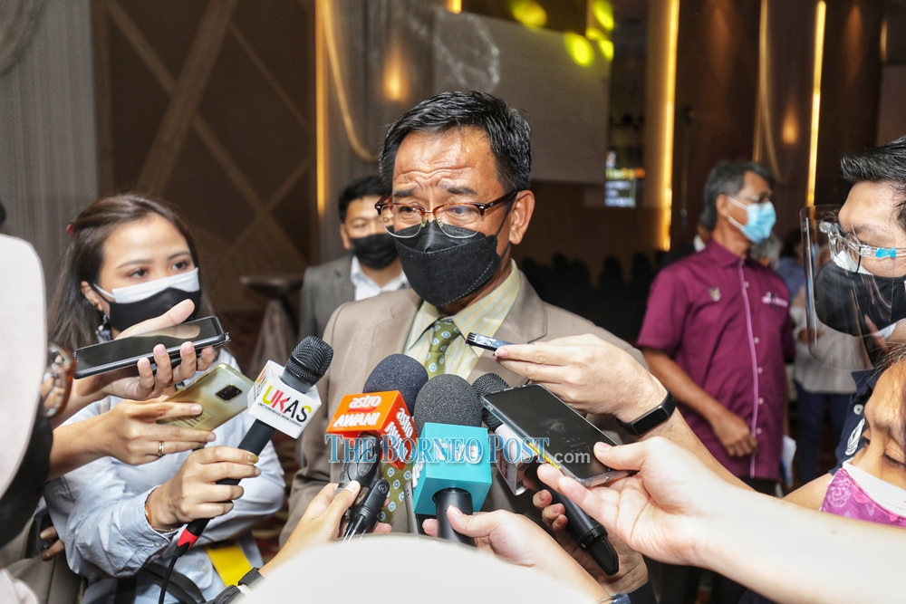 Tourism, Arts and Culture Minister Datuk Abdul Karim Rahman Hamzah speaking to reporters after officiating a u00e2u20acu02dcSeni Perdanau00e2u20acu2122 dialogue at a local hotel in Kuching, September 22, 2021. u00e2u20acu201d Borneo Post Online picnn