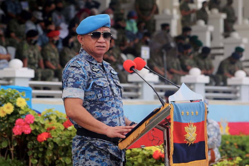 Chief of Defence Force Gen Tan Sri Affendi Buang delivers a speech in conjunction with the 88th Armed Forces Day in Port Dickson, September 22, 2021. u00e2u20acu201d Bernama pic 