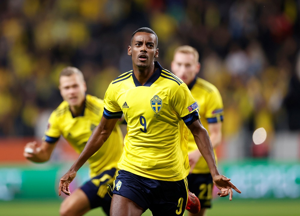 Sweden's Alexander Isak celebrates after scoring the first goal against Spain September 3, 2021. u00e2u20acu2022 Handout via Reuters