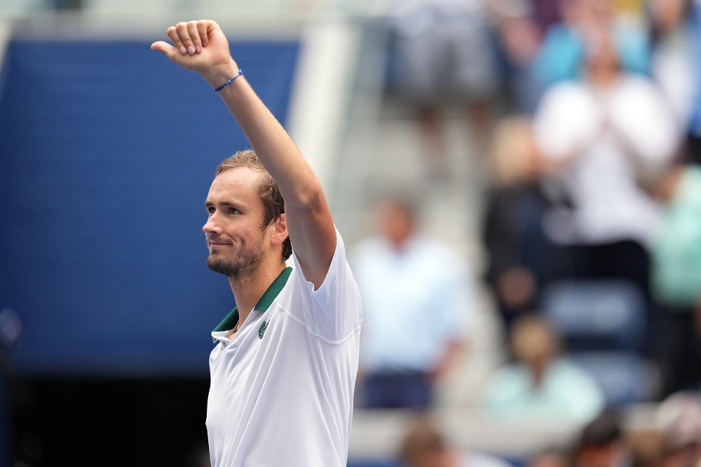 Daniil Medvedev (pic) waves to the crowd after defeating Pablo Andujar on day five of the 2021 US Open tennis tournament at USTA Billie Jean King National Tennis Center. u00e2u20acu2022 Danielle Parhizkaran-USA TODAY Sports via Reuters