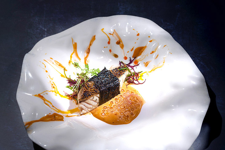 'Budu' grilled fish features fresh local bream wrapped with 'kombu' and grilled on Taiping charcoal.