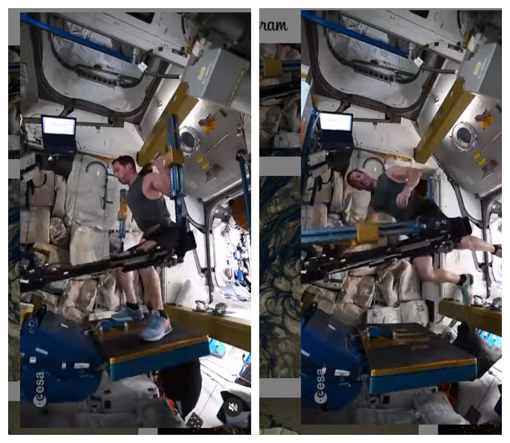 Pesquet doing his squats that has left many impressed at his discipline to keep fit in space. u00e2u20acu2022 Pictures via instagram/thom_astro