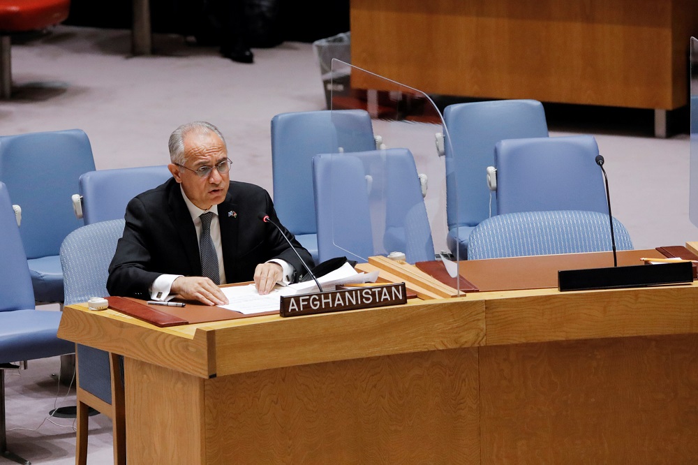 Afghanistan's UN ambassador Ghulam Isaczai addresses the United Nations Security Council regarding the situation in Afghanistan at the United Nations in New York August 16, 2021. u00e2u20acu2022 Reuters pic