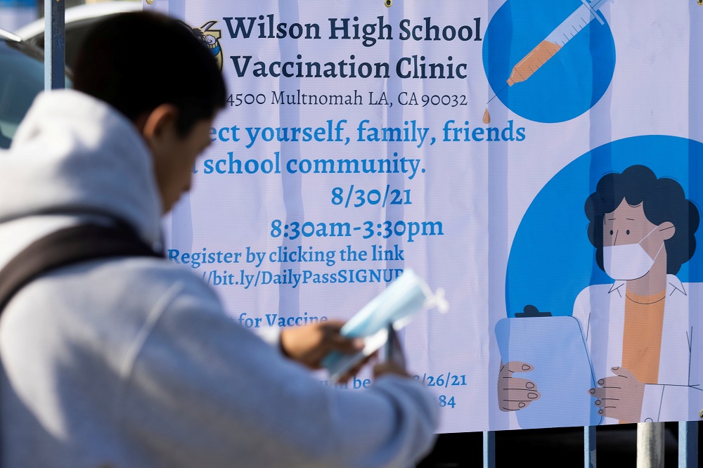 Mobile vaccination teams begin visiting every Los Angeles Unified middle and high school campus to deliver first and second doses of the Covid-19 vaccines in Los Angeles August 30, 2021. u00e2u20acu2022 Reuters file pic