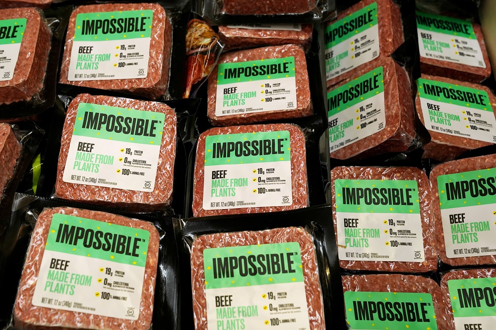 Impossible Foods plant-based beef products are seen inside a refrigerator at the meat section of a chain supermarket in Hong Kong October 20, 2020. u00e2u20acu2022 Reuters file pic