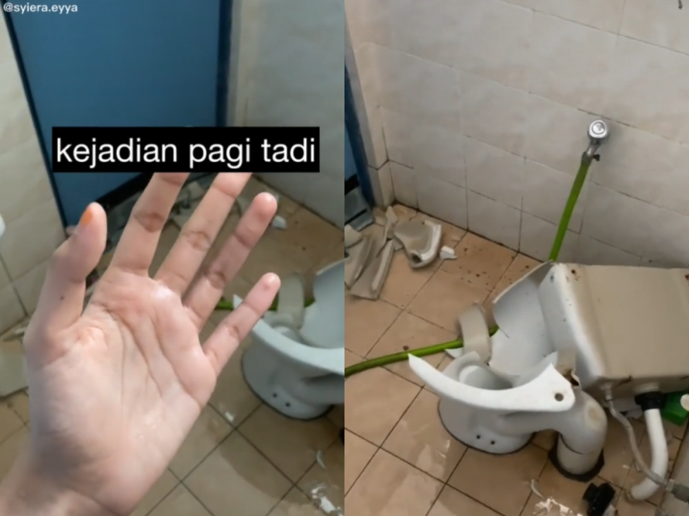 A woman experienced the shock of her life after the toilet bowl in her bathroom shattered just as she was just about to use it u00e2u20acu201d TikTok screenshotnnn