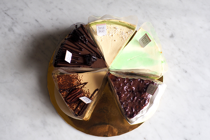 The cakes are sold by the slice so you can get to sample the different flavours.