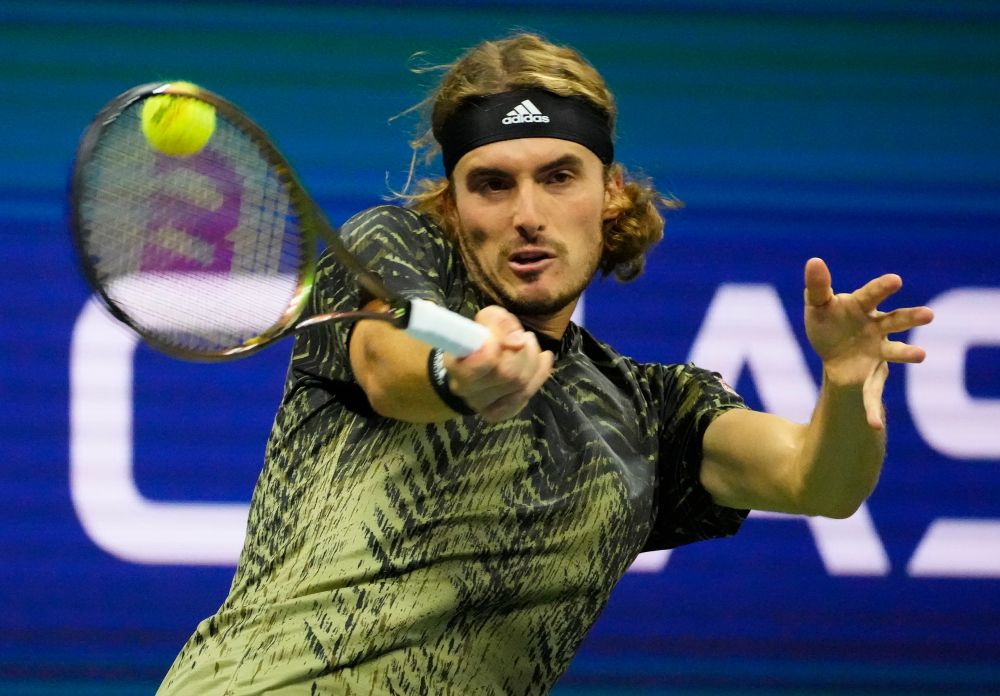 Stefanos Tsitsipas of Greece hits to Adrian Mannarino of France at the USTA Billie King National Tennis Centre, New York September 1, 2021. u00e2u20acu201d Reuters picnn