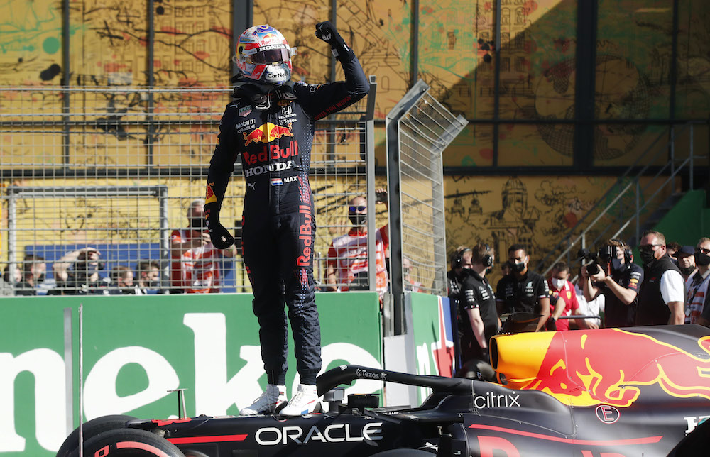 Red Bullu00e2u20acu2122s Max Verstappen celebrates qualifying in pole position at the Dutch Grand Prix in Zandvoort, Netherlands, September 4, 2021. u00e2u20acu201d Reuters picnnn