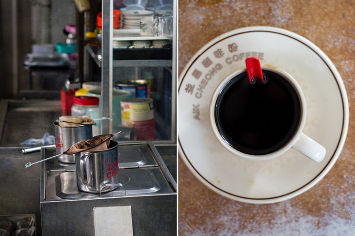 Old school 'kopi O kaw' at a neighbourhood 'kopitiam.'