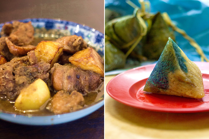 'Ayam pongteh' (left) and Nyonya 'chang' (right).