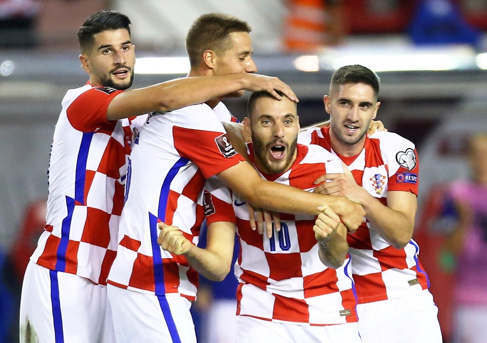 Croatia's Nikola Vlasic celebrates with teammates after scoring the third goal against Slovenia September 8, 2021. u00e2u20acu2022 Reuters pic