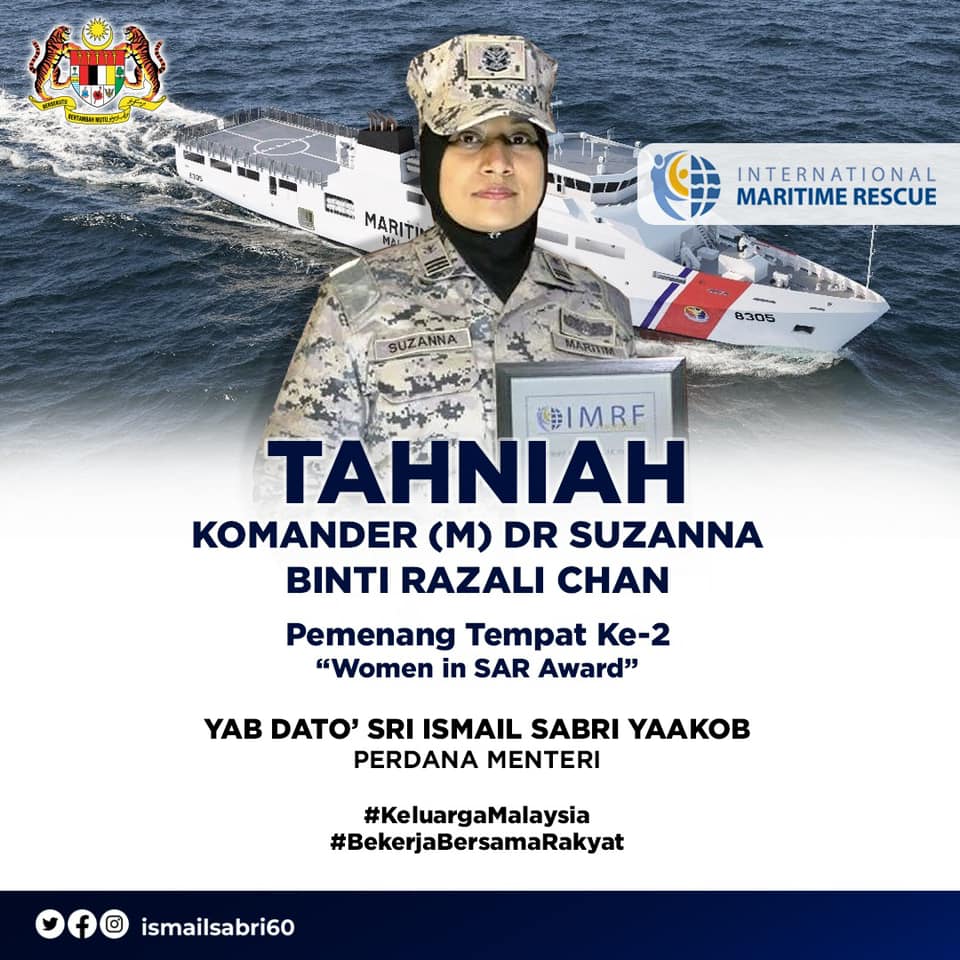 Commander (M) Dr Suzanna Razali Chan gained recognition from the International Maritime Rescue Federation (IMRF) as a global womenu00e2u20acu2122s icon in the field of maritime search and rescue (MSAR). u00e2u20acu2022 Picture via Twitter/bernamadotcom