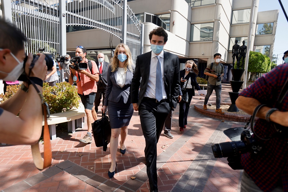 Theranos founder Elizabeth Holmes and her partner Billy Evans leaves the Robert F. Peckham US Courthouse after the delivery of opening arguments in her trial, in San Jose, California September 8, 2021. u00e2u20acu2022 Reuters pic