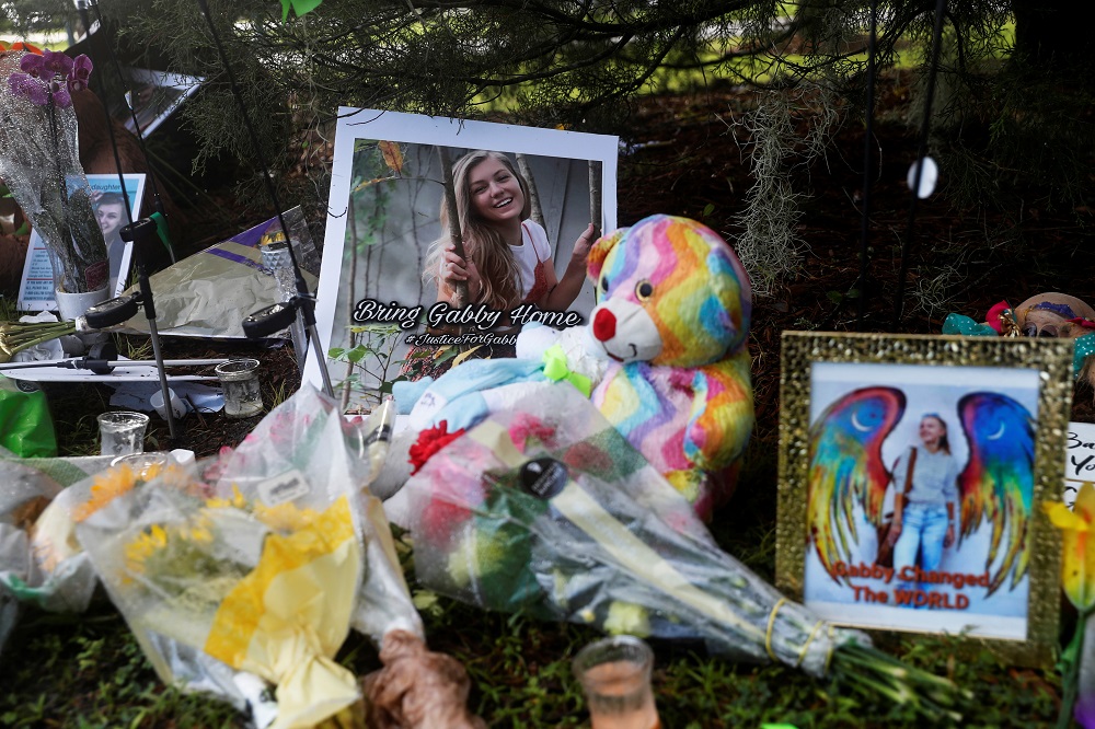 A makeshift memorial for Gabby Petito is seen, after a woman's body found in a Wyoming national park was identified as that of the missing 22-year-old travel blogger, near North Port City Hall in North Port, Florida September 22, 2021. u00e2u20acu2022 Reuters pic