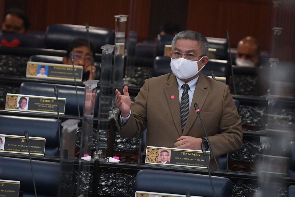 Minister of Science, Technology and Innovation Datuk Seri Dr Adham Baba addresses members of Parliament, Kuala Lumpur September 30, 2021. u00e2u20acu201d Bernama pic