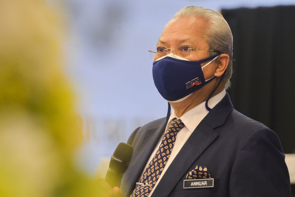 Communications and Multimedia Minister Tan Sri Annuar Musa speaks during a press conference at Wisma Radio Angkasapuri in Kuala Lumpur, September 15, 2021. u00e2u20acu201d Picture by Miera Zulyana